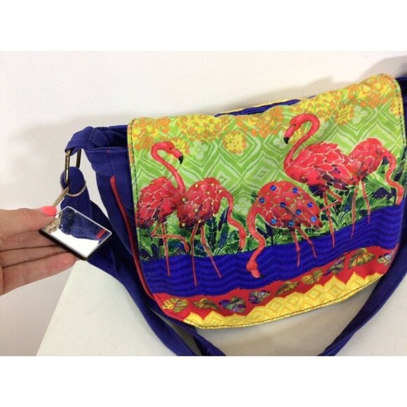 Paul Brent Messenger Bag Purse Tropical Pink Flamingos - Picture 2 of 12
